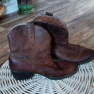 Brown Leather Studded Cowboy Boots
